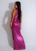 Stunning Radiant Aura Metallic Maxi Dress with a regal purple color and metallic accents