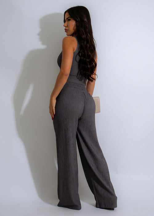 Dark grey pant set featuring a comfortable and flattering lift design