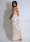 Radiance Slip Sequin Maxi Dress Nude - Back view of stunning and shimmering sequin maxi dress with spaghetti straps, ideal for formal gatherings and parties