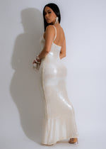 Radiance Slip Sequin Maxi Dress Nude - Back view of stunning and shimmering sequin maxi dress with spaghetti straps, ideal for formal gatherings and parties