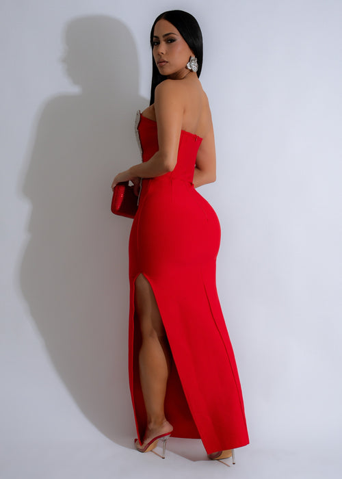 Gorgeous Blooming Radiance Rhinestones Maxi Dress Red, a show-stopping formal gown perfect for special occasions and events