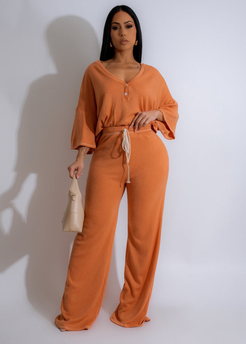 Sunset Lounge Pant Set Orange - comfortable and stylish loungewear for women