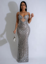 Illumina Grace Sequin Maxi Dress Silver with sparkling sequins and elegant design for special occasions and formal events