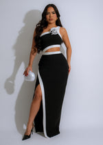 Monochrome Muse Maxi Dress Black, a stylish and elegant evening attire