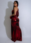  Elegant and stunning long red dress with metallic sheen and ruched details