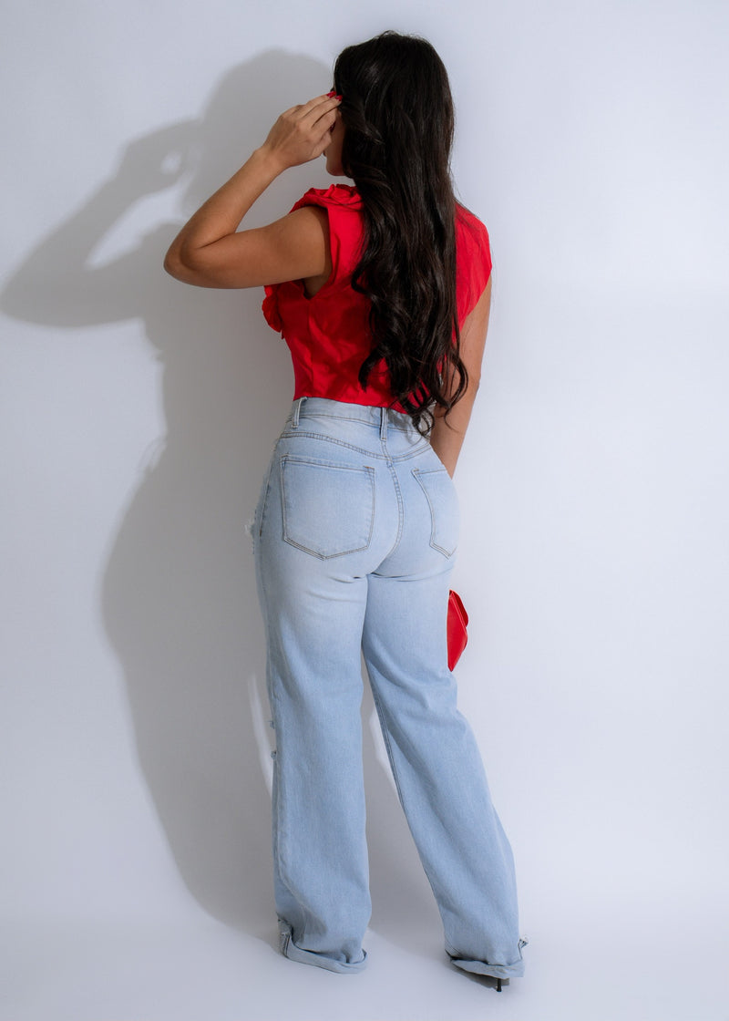 Rouge Reverie Ruffle Top Red - Elegant and flowy red top with delicate ruffle details