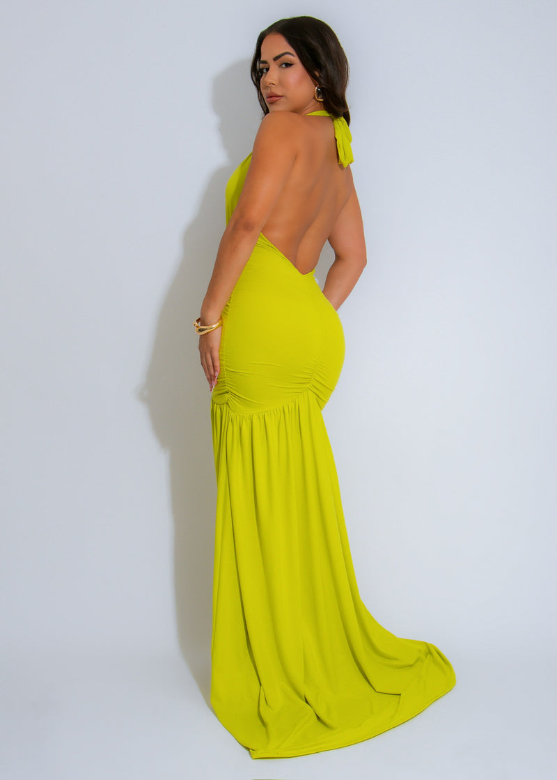 Nocturnal Flow Ruched Maxi Dress Green