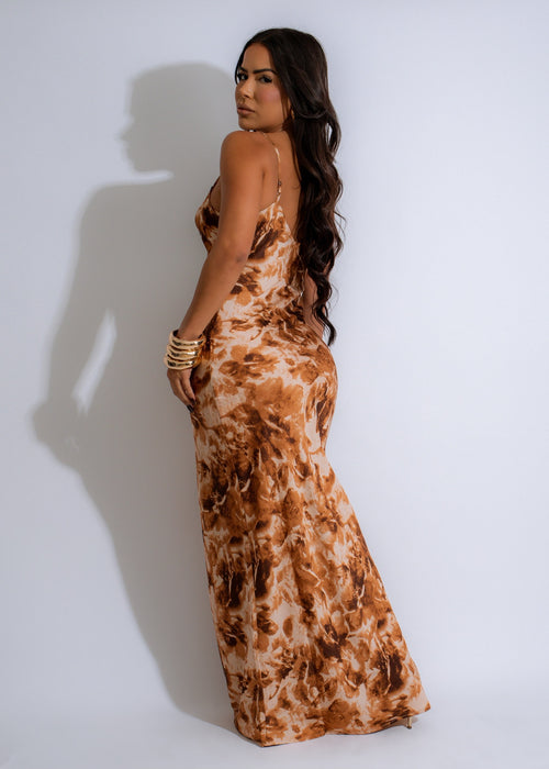 Flowy brown maxi dress with a breezy design perfect for summer