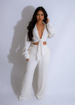 Beautiful Serene Escape Pant Set in pure white color, perfect for lounging and relaxation at home 