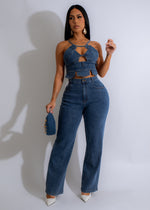 Blue Haze Duo Pant Set Denim in light blue with matching top and pants for a stylish and comfortable outfit