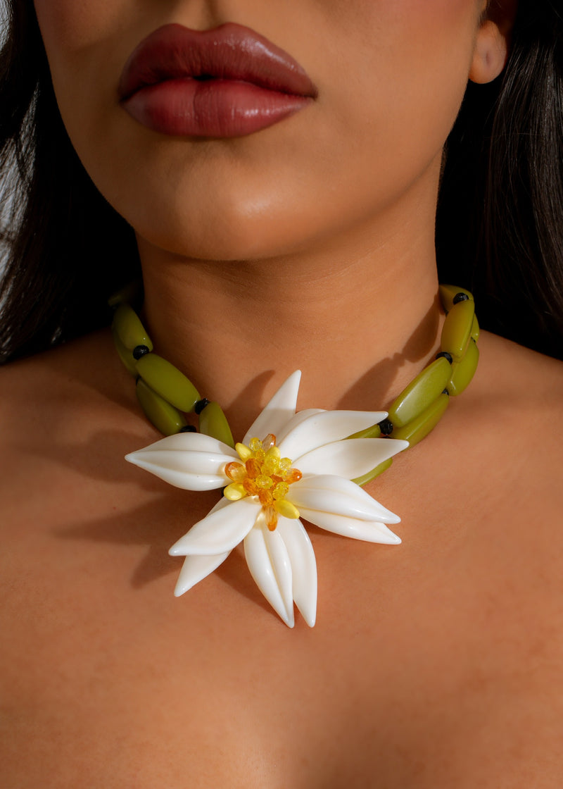 Beautiful green Flora Essence Necklace with intricate floral design and delicate details