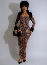 Feline Allure Leopard Maxi Dress Brown - Elegant and stylish long dress with leopard print, perfect for any occasion 