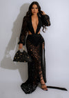 Elegance Lace Skirt Set Black with intricate floral lace details and scalloped hem