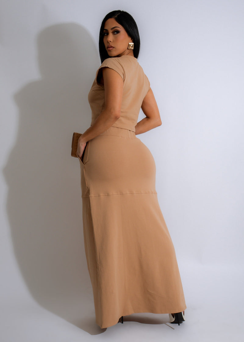 Flowy and elegant Breeze Bound Skirt Set in a flattering nude color