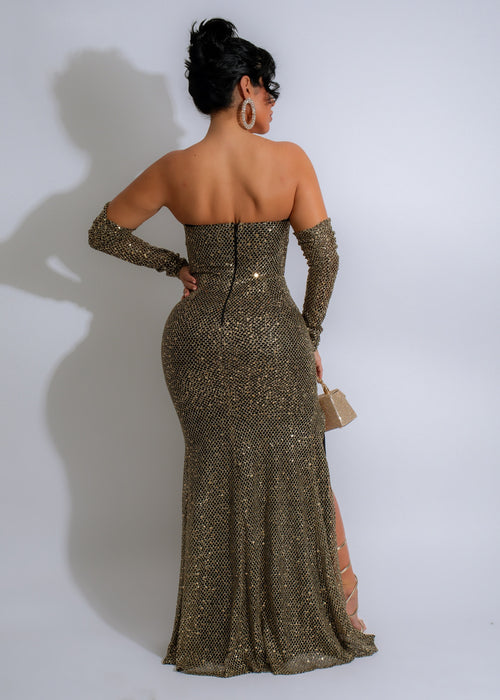 Alt text: A stunning black sequin maxi dress from Her Element, featuring a flattering silhouette and elegant design perfect for evening events and special occasions