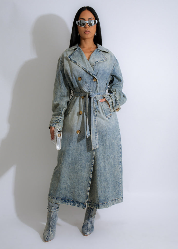 Faded Horizon Coat in Light Denim, a stylish and versatile outerwear piece