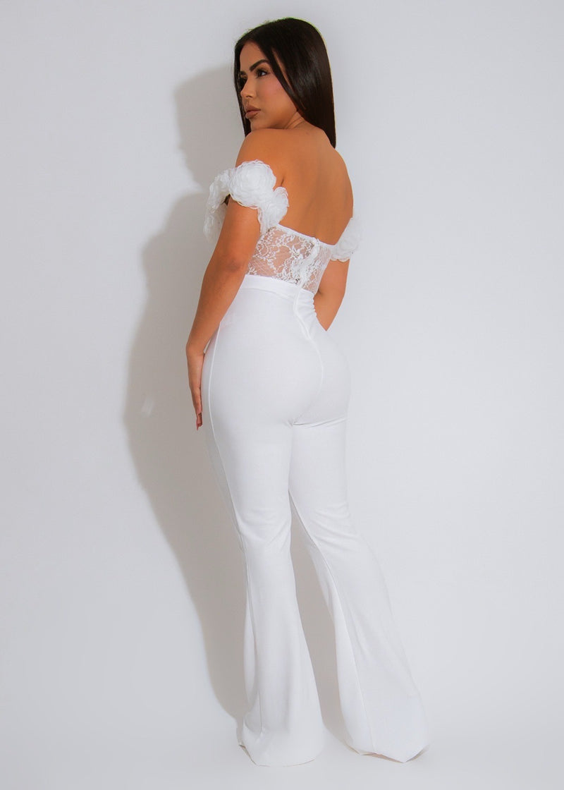 Rosette Lace Dream Floral Jumpsuit White