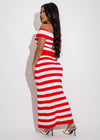 Two-piece Mariner Chic Stripes Skirt Set Red with a red and white striped top and coordinating skirt for a fashionable and maritime-inspired outfit