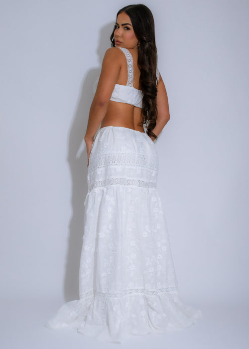 Luxe Garden Lace Floral Skirt Set White