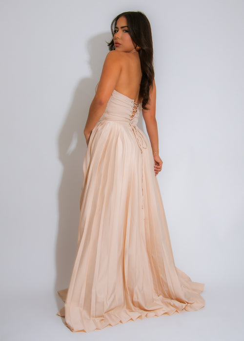 The Royale Elegance Satin Maxi Dress Nude