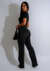  Fashionable and versatile black jeans featuring intricate shadow stitch pattern