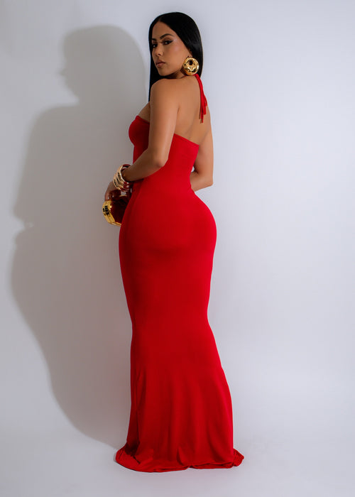 Siren’s Embrace Maxi Dress Red, a beautiful and sophisticated red dress that exudes confidence and allure, ideal for formal gatherings and celebrations