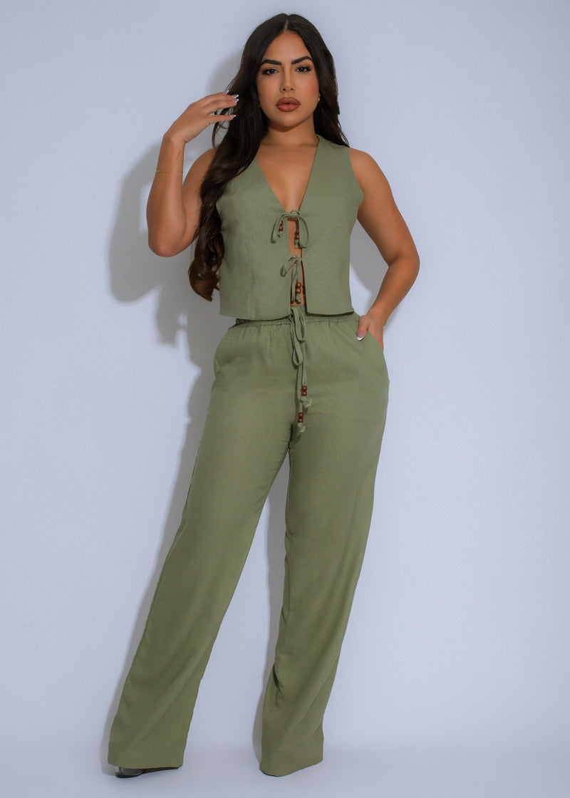 Meadow Luxe Linen Pant Set Green