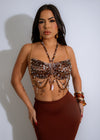 Mermaid Dreams Beaded Crop Top Brown with intricate shell detailing