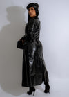  Elegant and chic black Obsidian Luxe faux leather coat with luxurious design