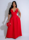 Petal Serenade Floral Maxi Dress Red, a stunning red floral dress with flowing skirt and delicate petal details