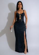 The Rebel Skirt Set Dark Denim - A stylish and edgy denim skirt and top set for women