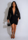 After Hours Mesh Ruched Mini Dress Black styled with strappy heels and statement earrings for a night out