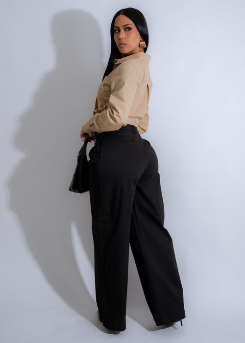 Two-piece modern utility pant set in nude color, perfect for any occasion