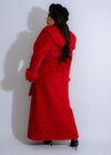  Gorgeous long red coat made of velvet fabric, perfect for winter