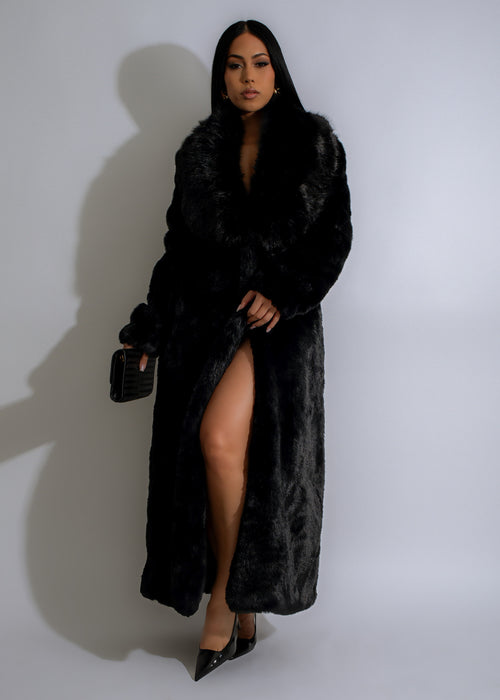 Shadow Empress Faux Fur Coat Black, a luxurious and elegant outerwear option for the winter season