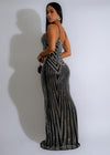 Full-length view of the Celestial Radiance Rhinestones Maxi Dress Black with sparkling rhinestones