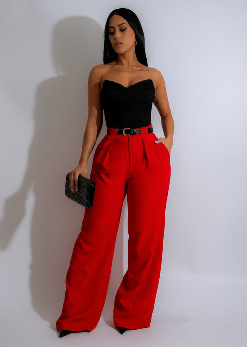 Stunning red pants with a flare design, perfect for any occasion