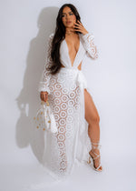 Beautiful white lace skirt set with a luminous sheen, perfect for summer