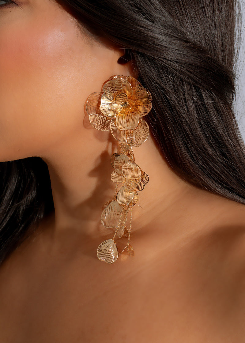 Shimmering gold Petal Cascade Earrings, delicate floral design, perfect for any occasion