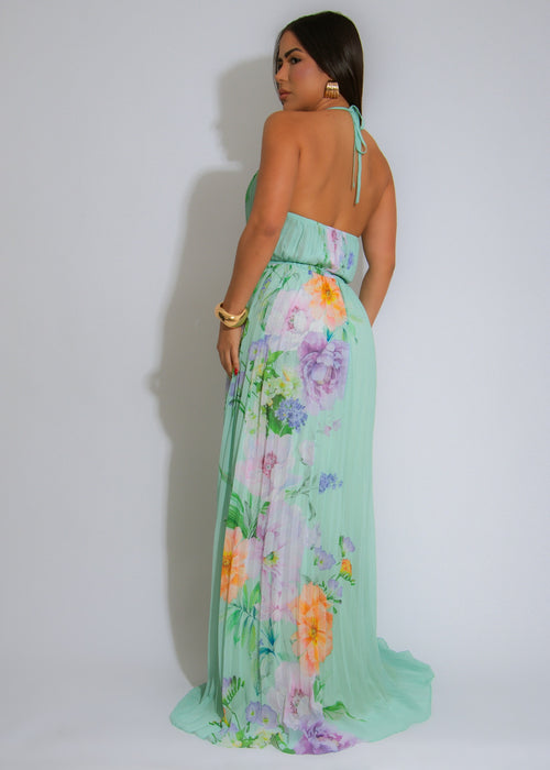 Whispering Petals Floral Maxi Dress Green