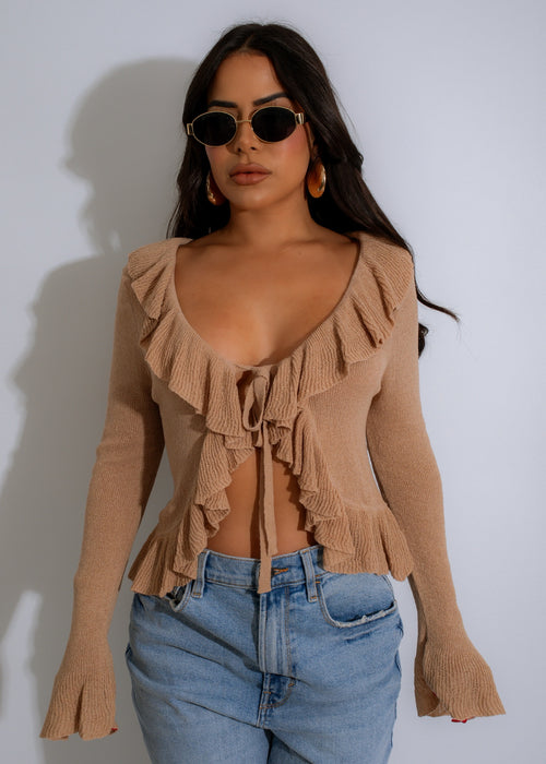 Sandy Ruffle Wrap Top Nude, a stylish and versatile wardrobe staple