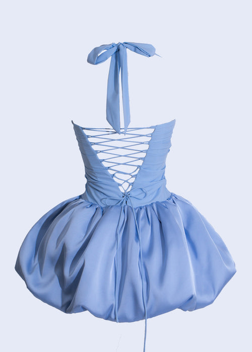 Cloudlight Ruffle Satin Mini Dress Blue*