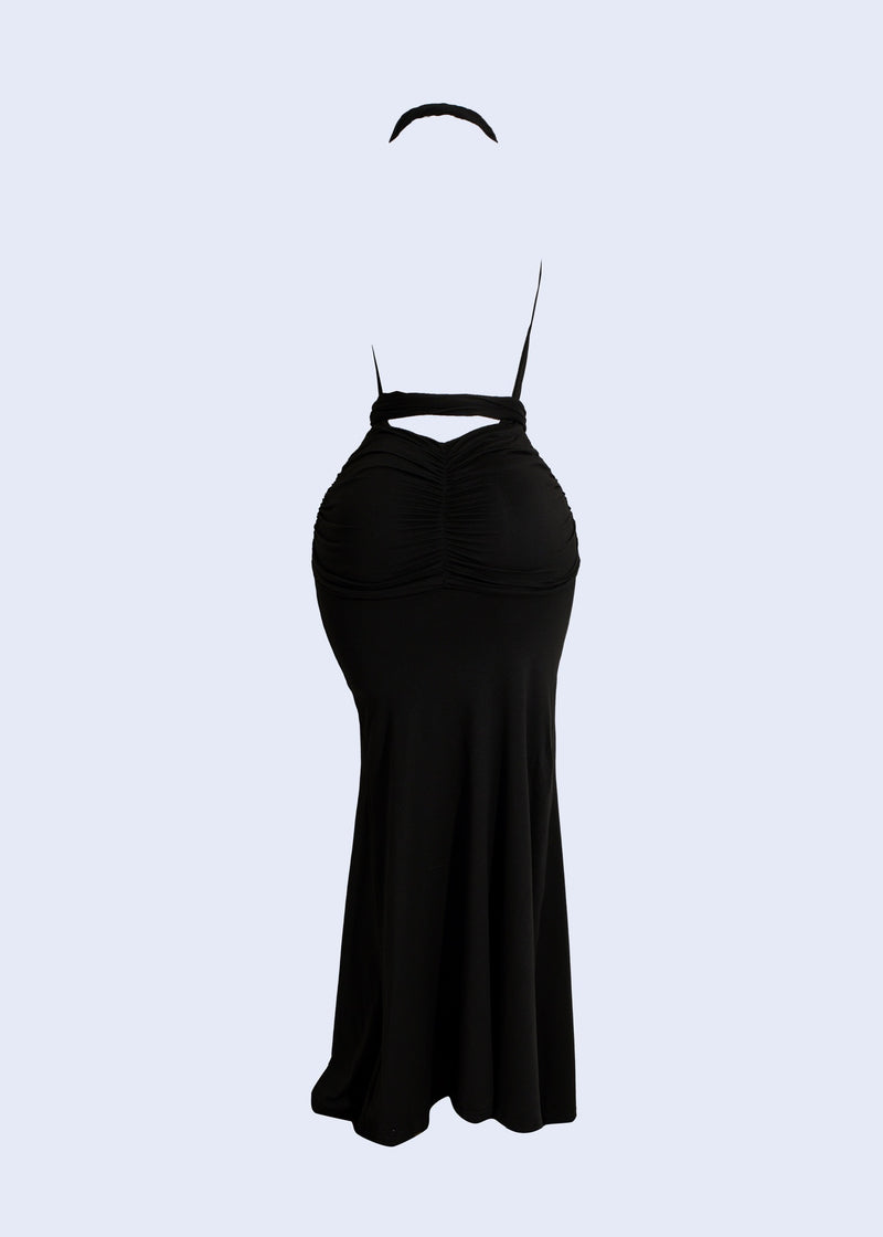 Stylish Solstice Elegance Ruched Maxi Dress Black* perfect for formal events