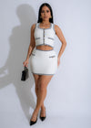 Riviera Elegance Knit Skirt Set White, a stylish and elegant fashion ensemble for women