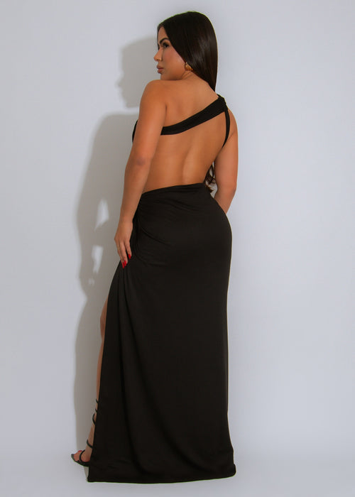 Nova Cascade Ruched Maxi Dress Black