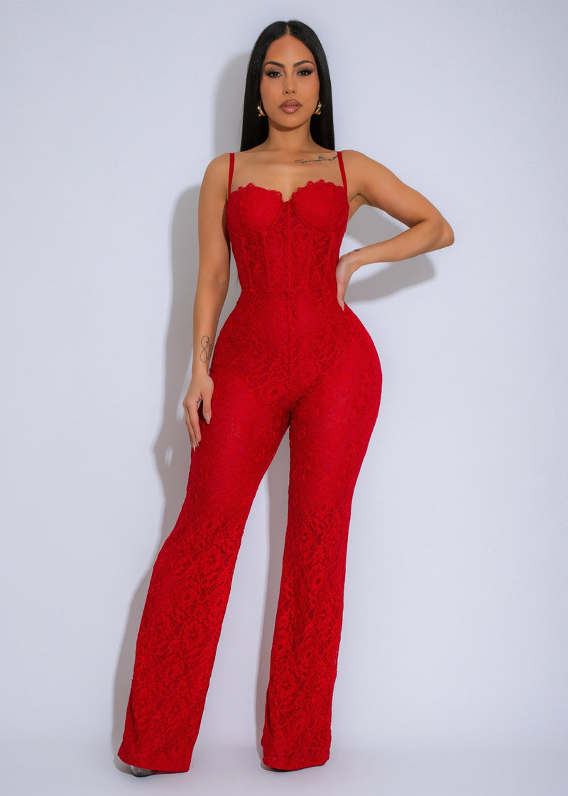 Luxe Allure Lace Jumpsuit Red