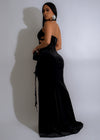 Crimson Shadow Velvet Maxi Dress Black, back view, luxurious formal attire