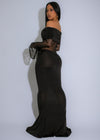 Scarlet Drape Mesh Ruched Maxi Dress Black