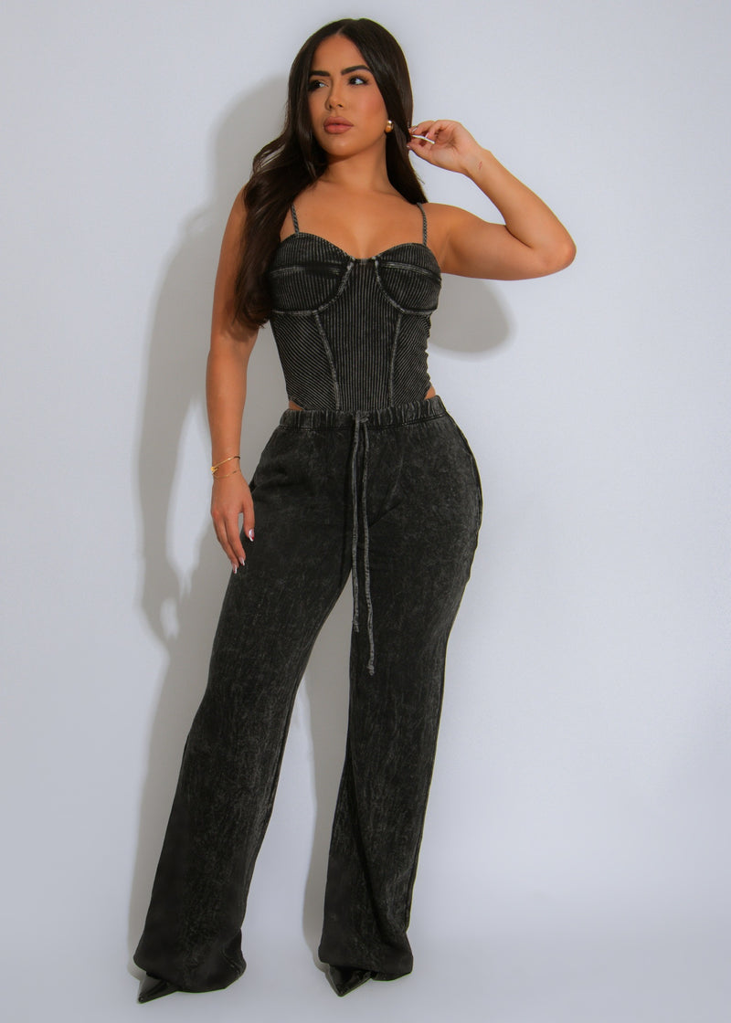 The Illusionist Ribbed Pant Set Black