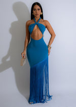 Coastal Rhythm Fringes Maxi Dress Blue